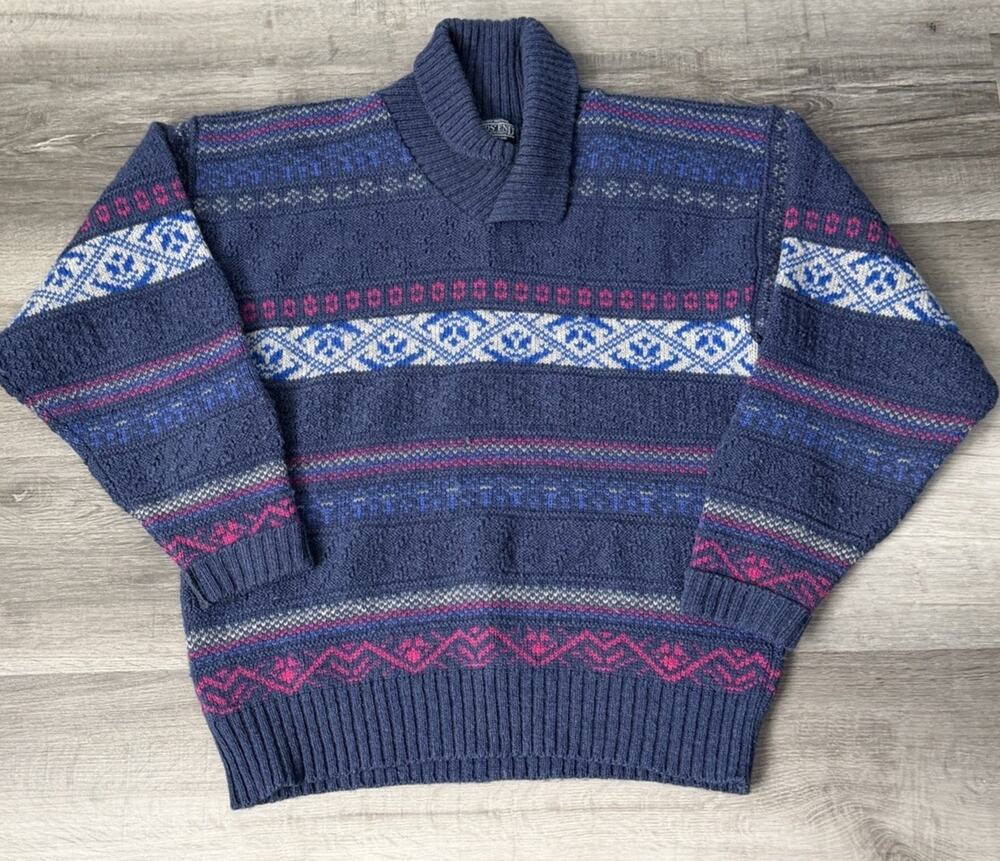 Vintage Lands End 100% Wool Sweater Womens M Fair Isle Nordic Made Scotland